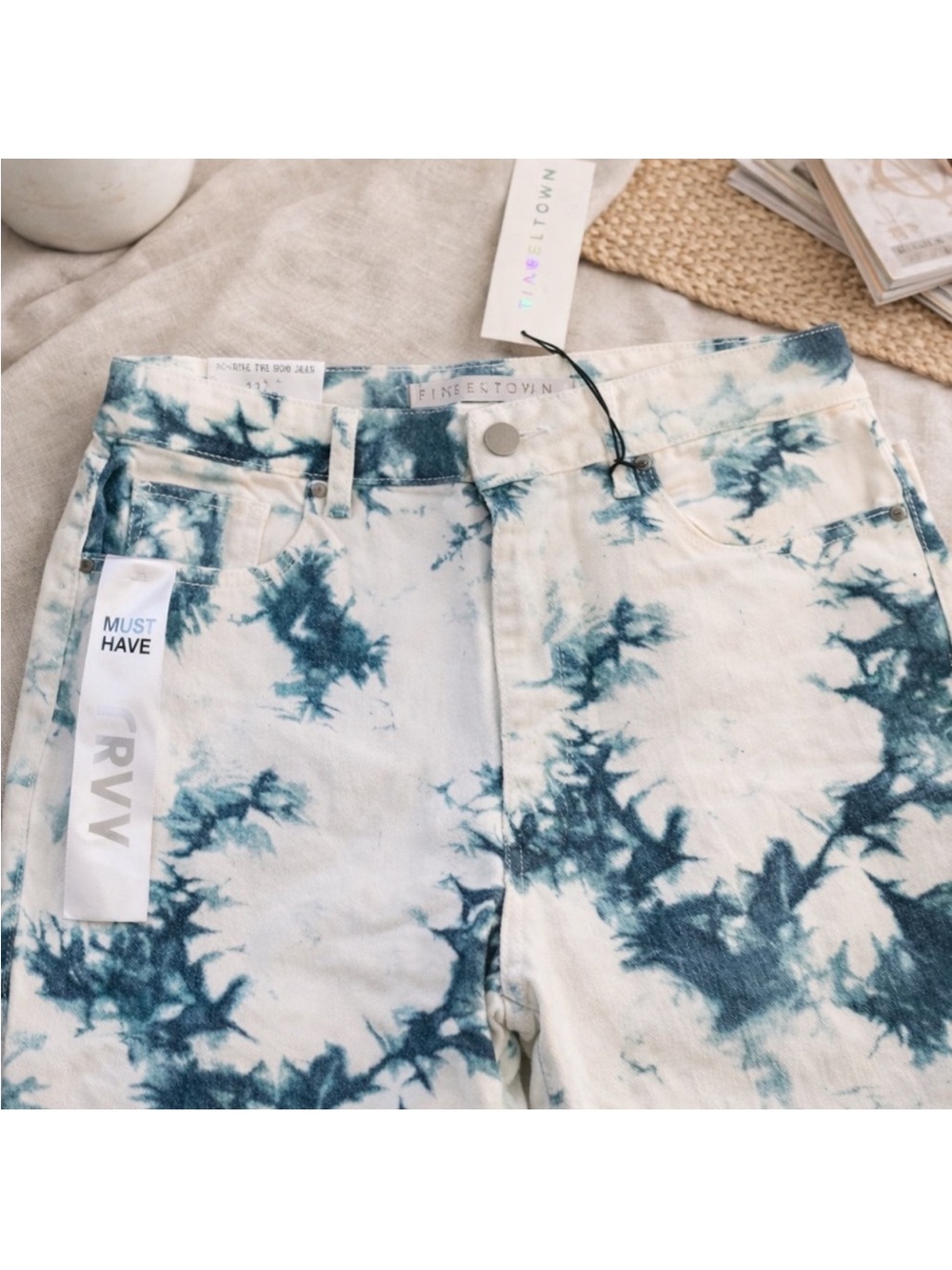 Tie-Dye High-Waist Women’s Jeans - Green White
